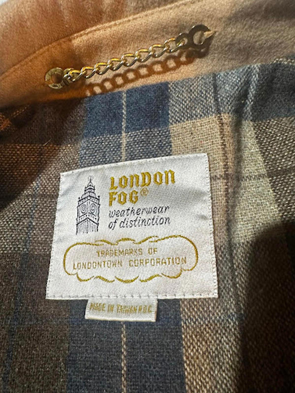 Vintage London Fog Tan Wool Jacket Plaid Lined 44R
