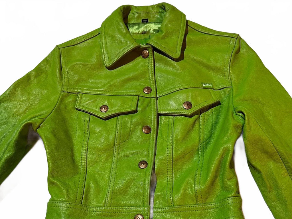 GUESS Vintage Lime Green Leather Jacket Women S
