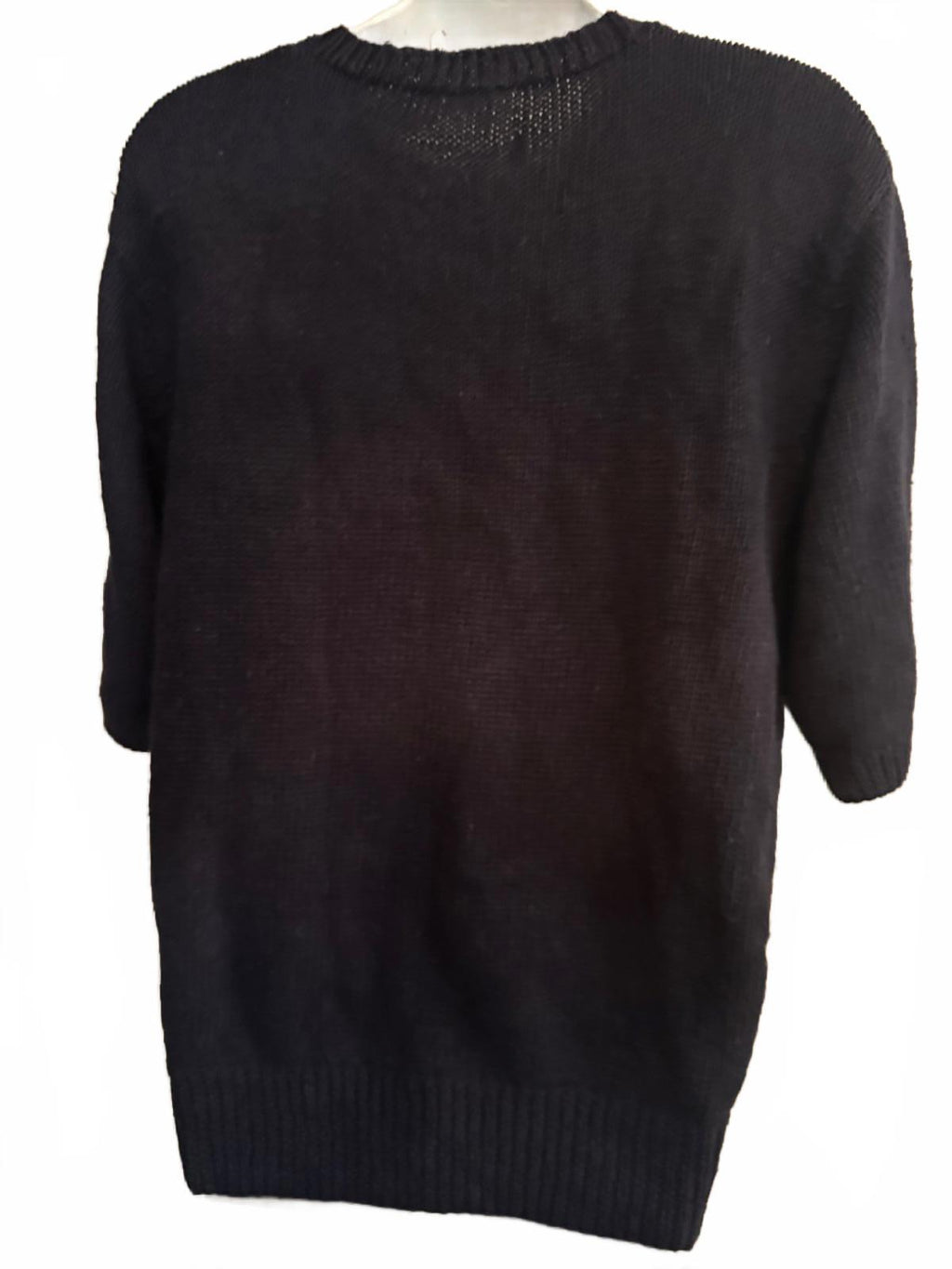 Hand-Knit Floral Cotton Sweater Black Red Yellow XL