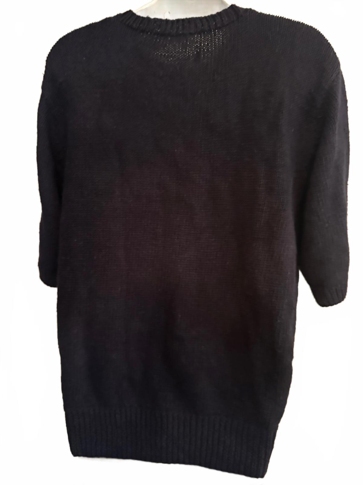 Hand-Knit Floral Cotton Sweater Black Red Yellow XL