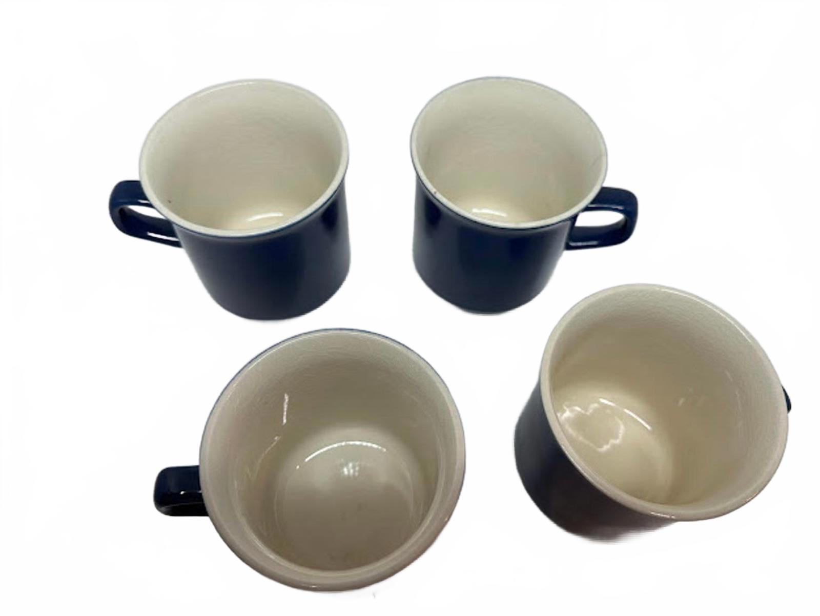 Vintage Japan Blue Stoneware Mugs Set of 4