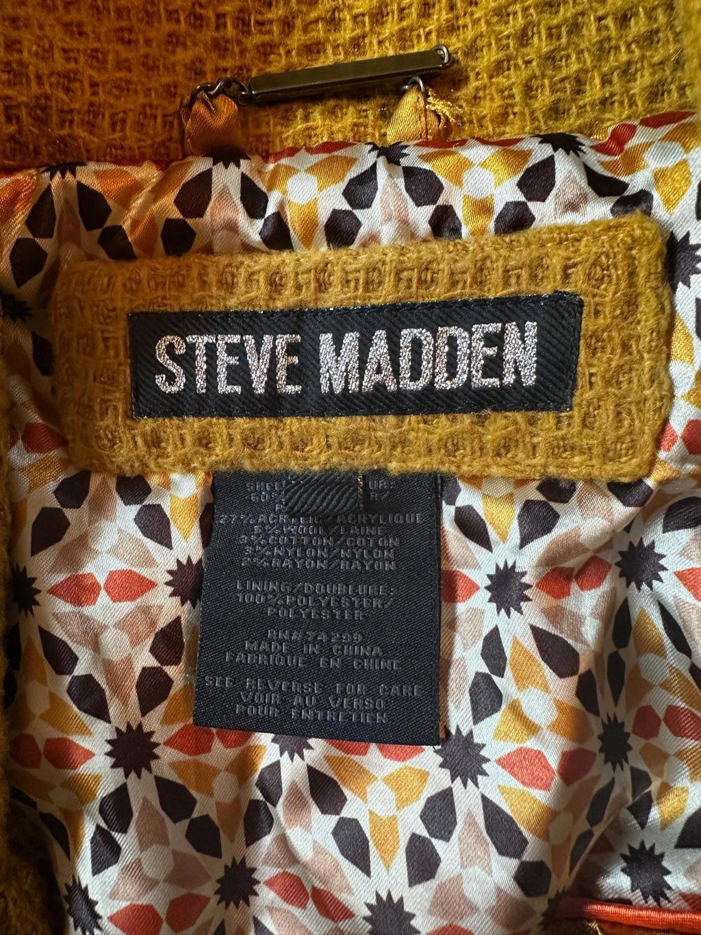 Steve Madden Mustard Hooded Textured Cape/Jacket