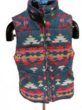 American Eagle Aztec Southwestern Puffer Vest Blue Red Small
