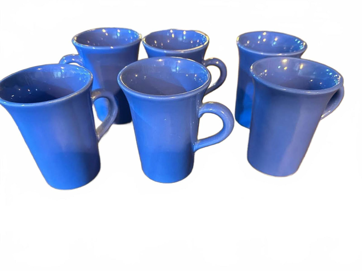 Vintage Cobalt Blue Stoneware Coffee Mugs Set of 6