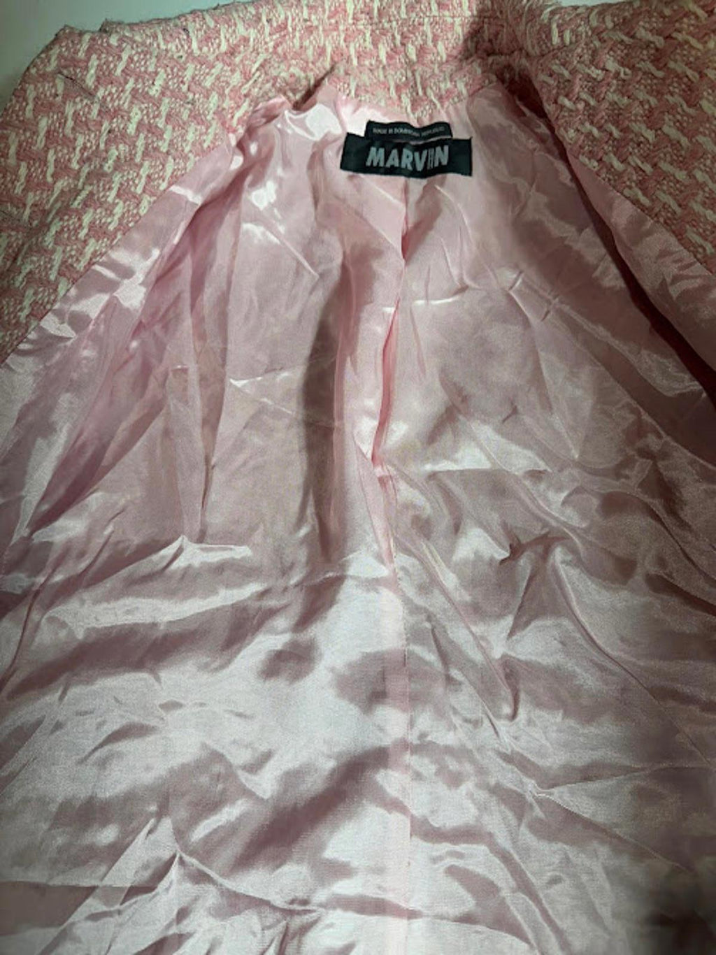 Vintage Pink Tweed Long Coat Satin Lined Medium