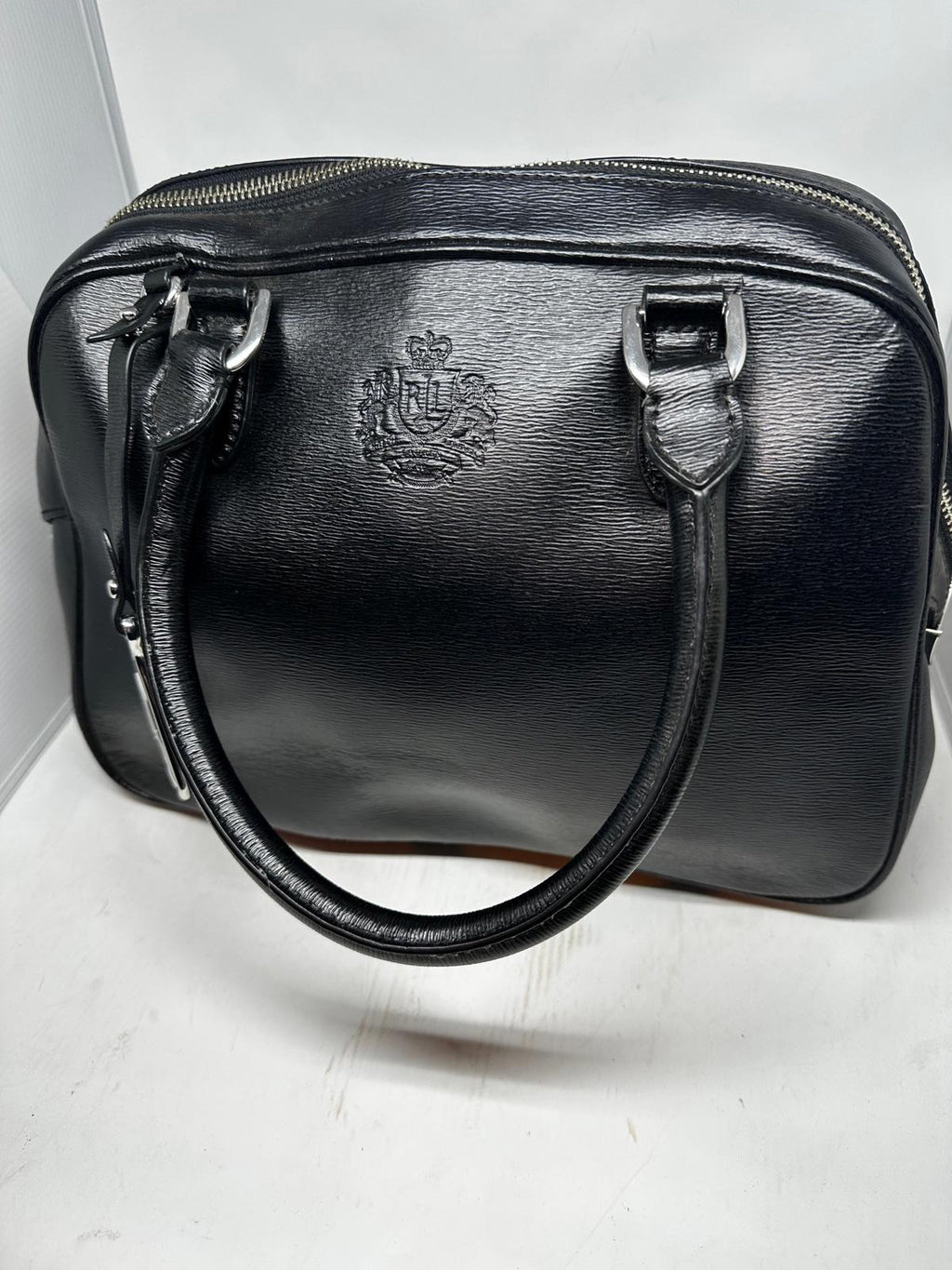 Lauren Ralph Lauren RLL Black Embossed Satchel Bag