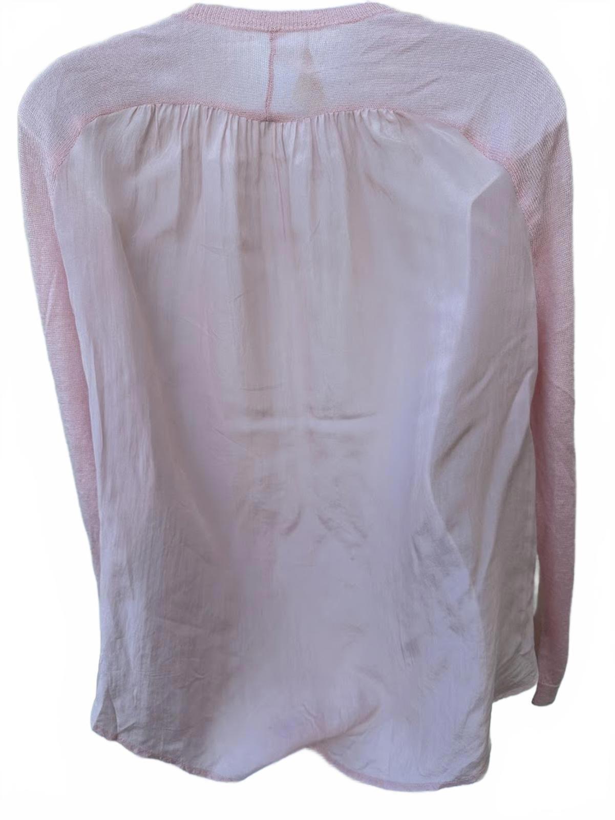 Silk Knit V-Neck Sweater Pink Sheer Back S