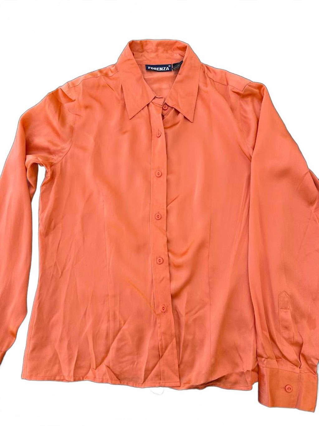 Forenza Silk Button Front Blouse S Orange