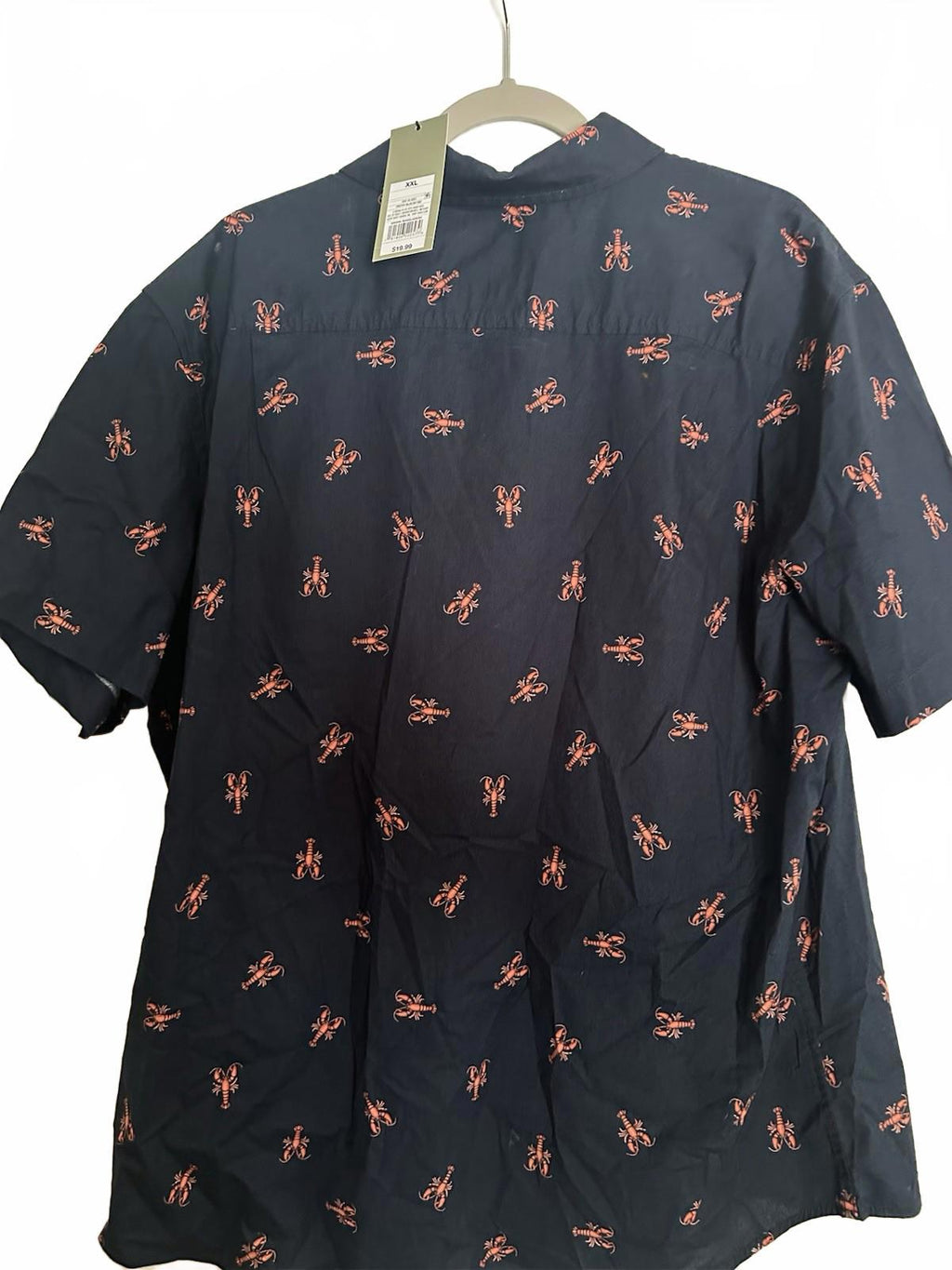 Goodfellow co Button Up Shirt Men's XXL Slim Blue with Orange Lobster Print