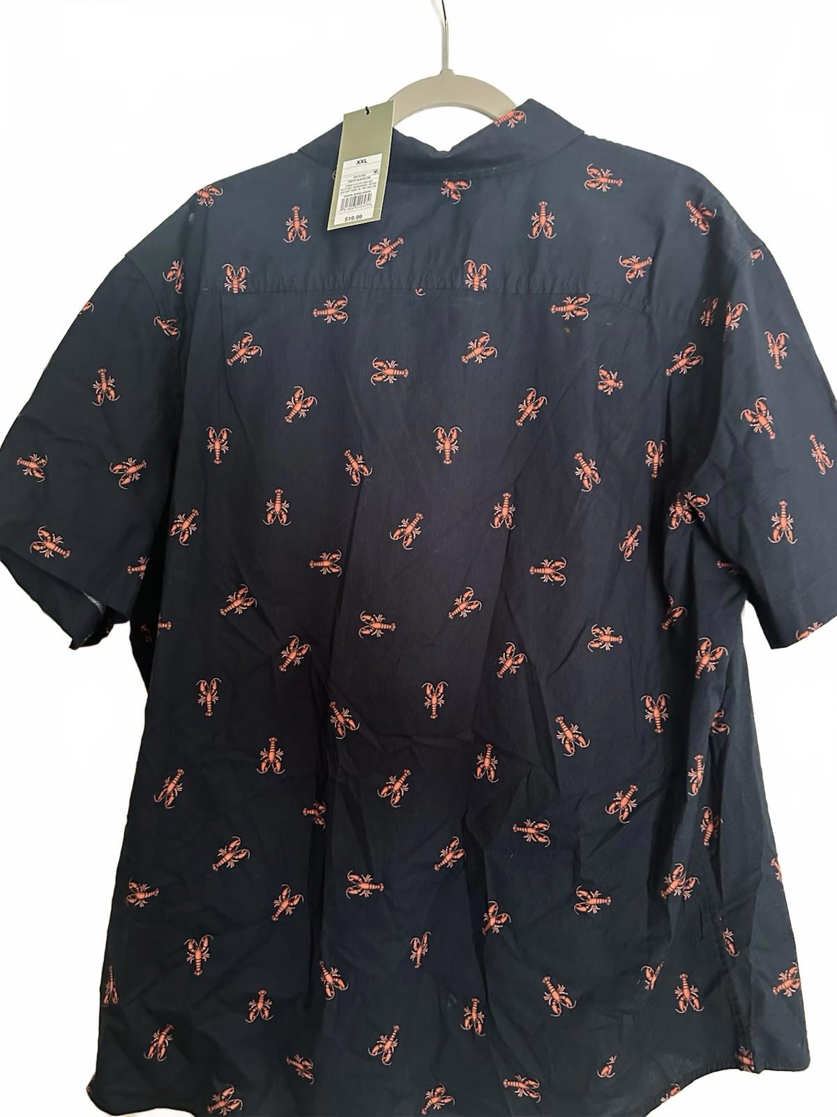 Goodfellow co Button Up Shirt Men's XXL Slim Blue with Orange Lobster Print