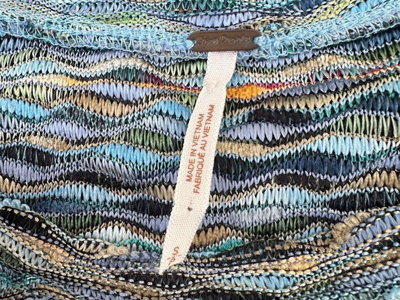Free People Knit Crop Top Blue Textured M