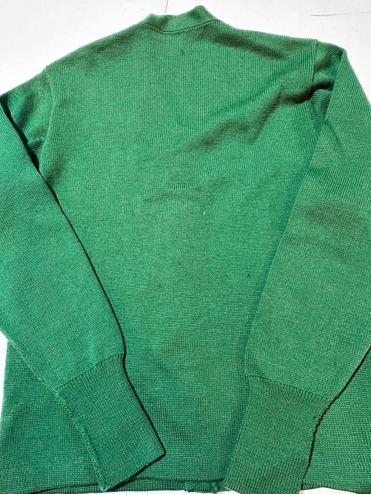 Vintage Green Wool Sweater w Moth Wear Distressed
