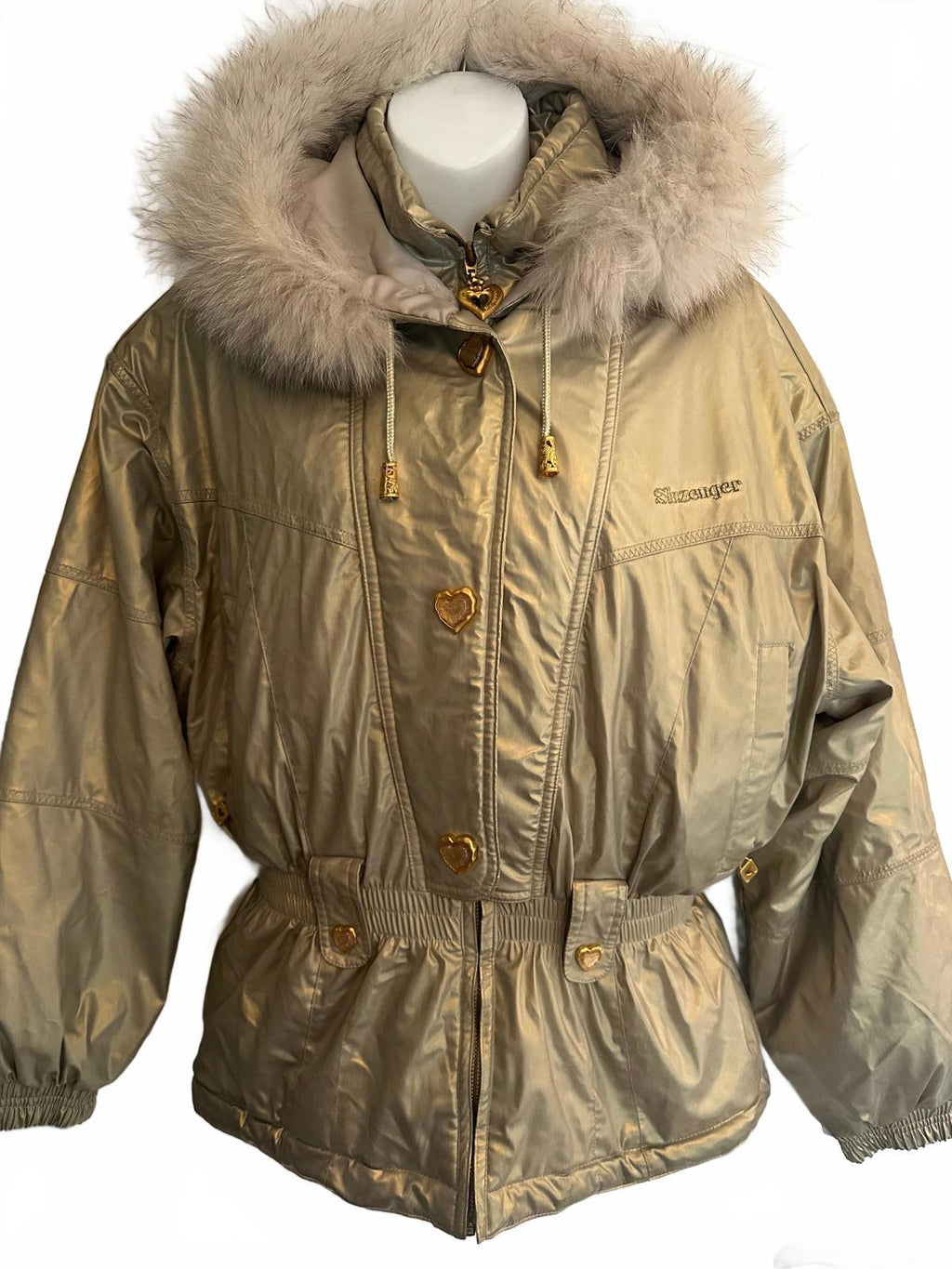 Slazenger Y2K Metallic Puffer Jacket 95 Faux Fur Hood Korea