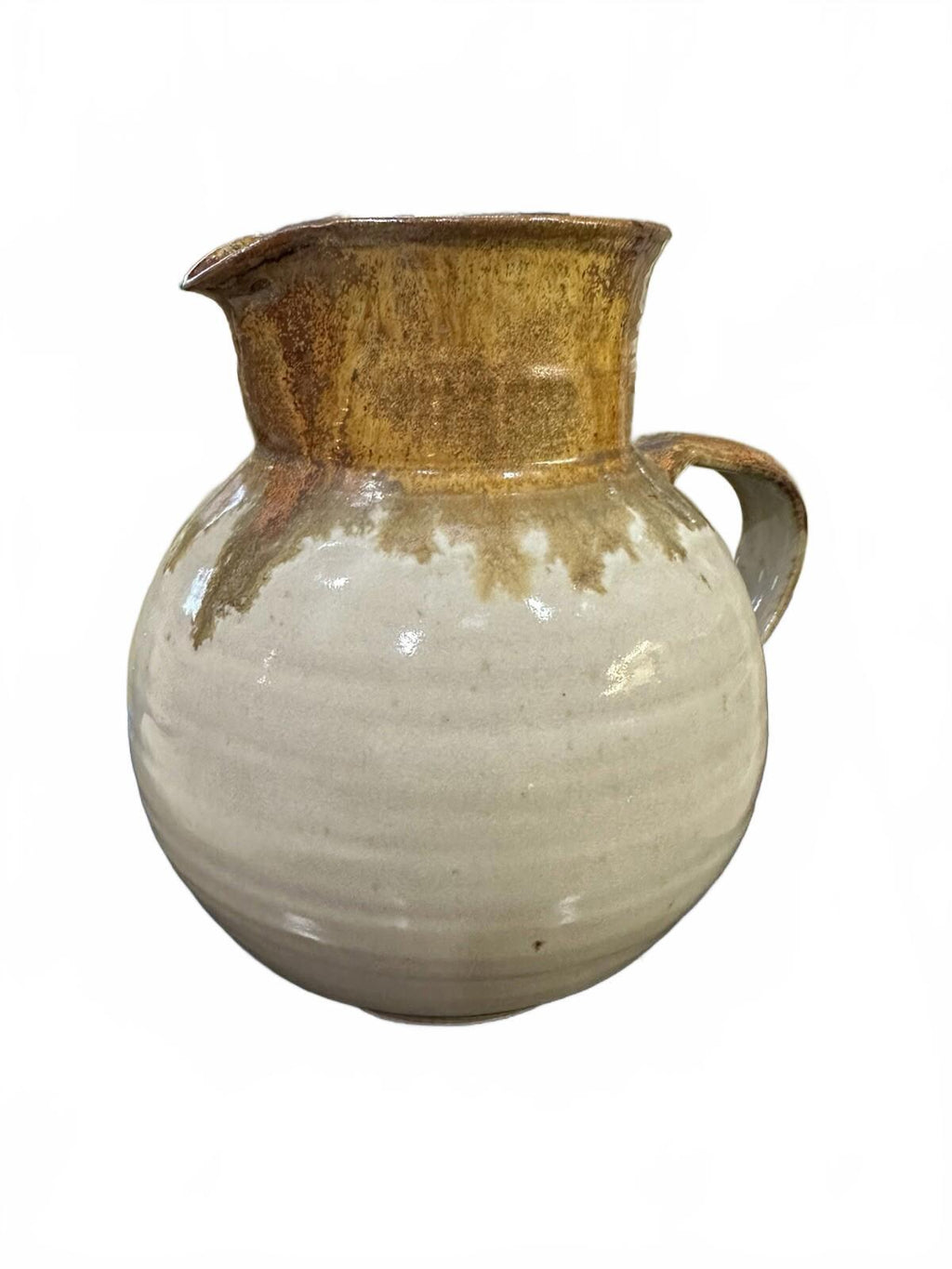 Studio Pottery Glazed Ceramic Pitcher Brown Beige 8"