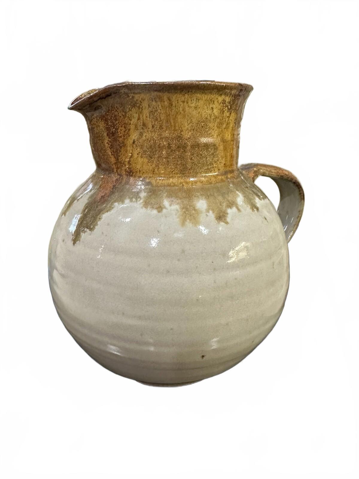 Studio Pottery Glazed Ceramic Pitcher Brown Beige 8"