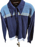 Vintage Italian Knit Polo Sweater Navy Stripe L