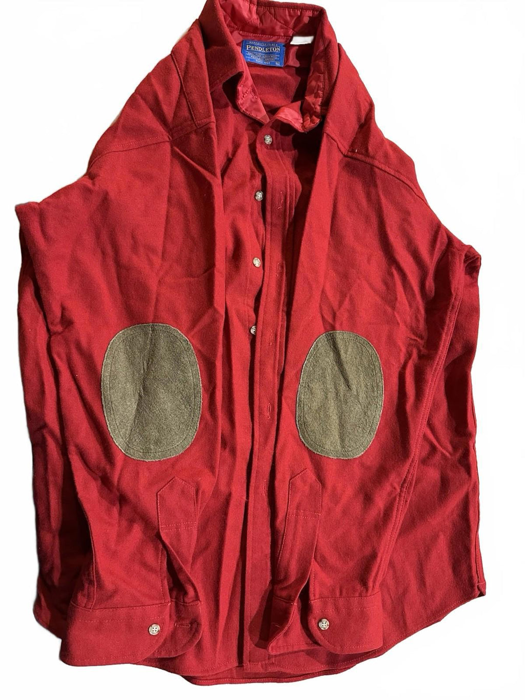 Vintage Pendleton Shirt Mens Medium Red Wool Flannel Elbow Patches USA Outdoors
