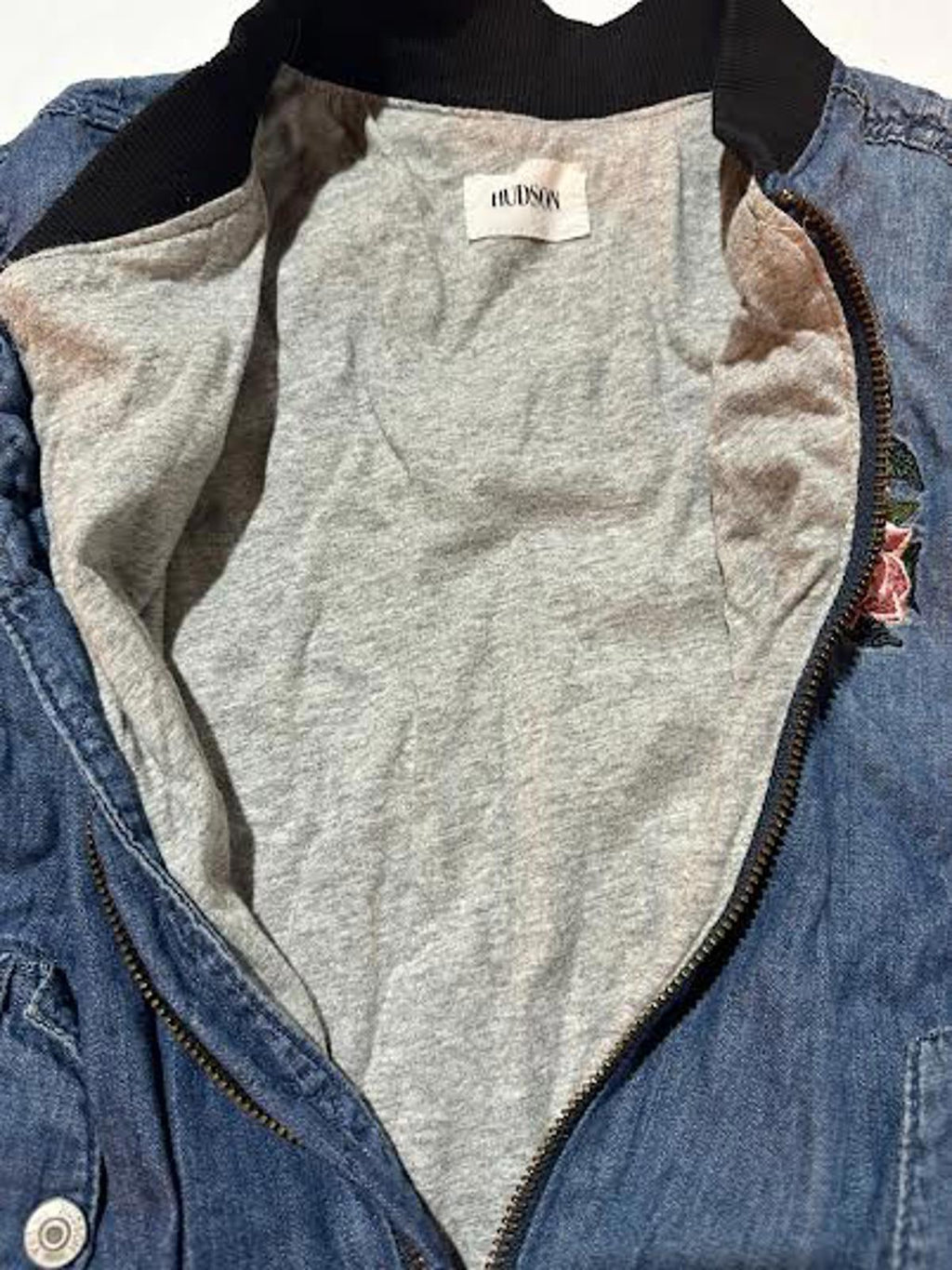 Hudson Embroidered Denim Bomber Jacket XS