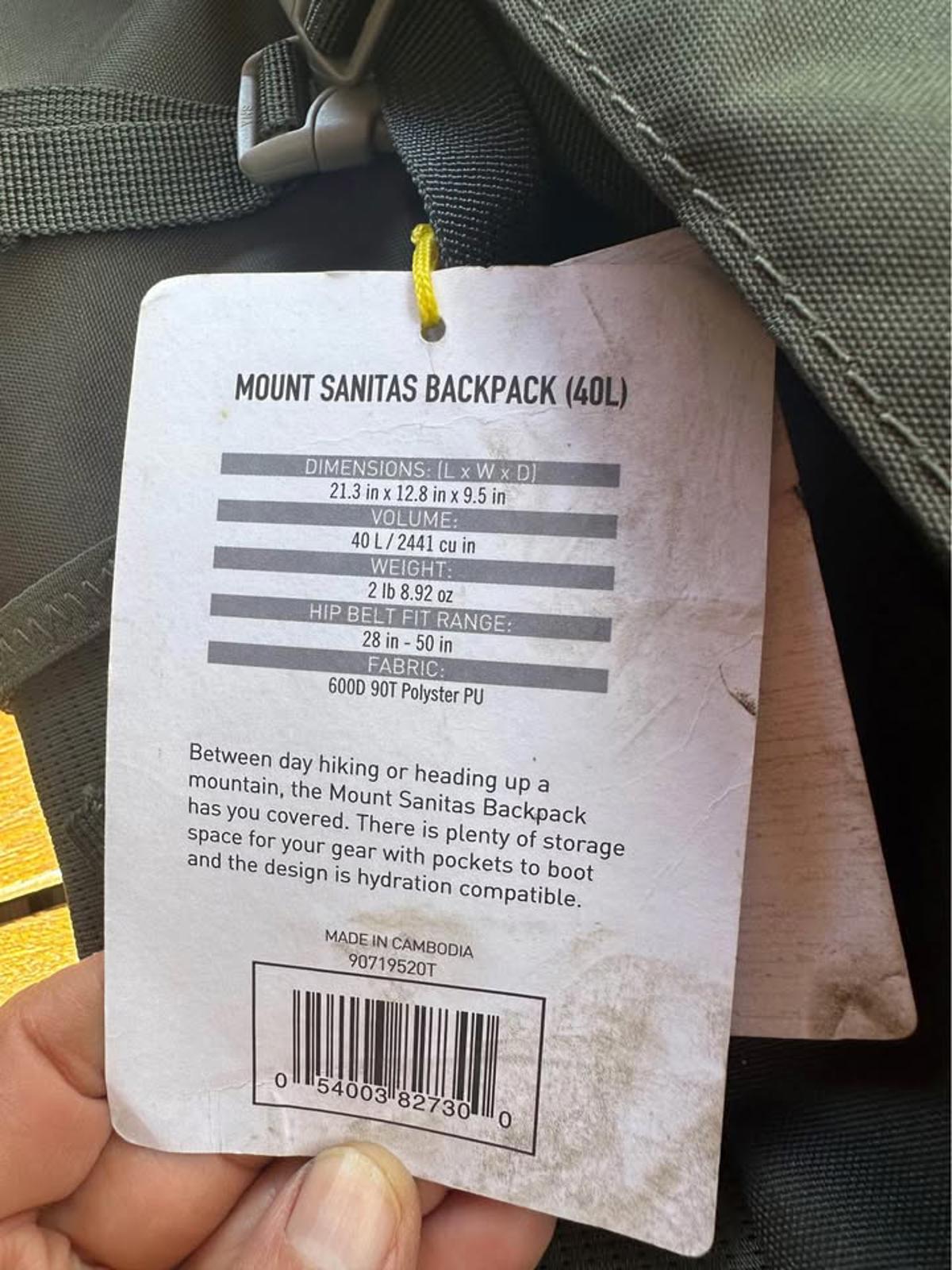 Sierra Designs Mount Sanitas Backpack 40L – New, Hydration Compatible, Hiking Daypack