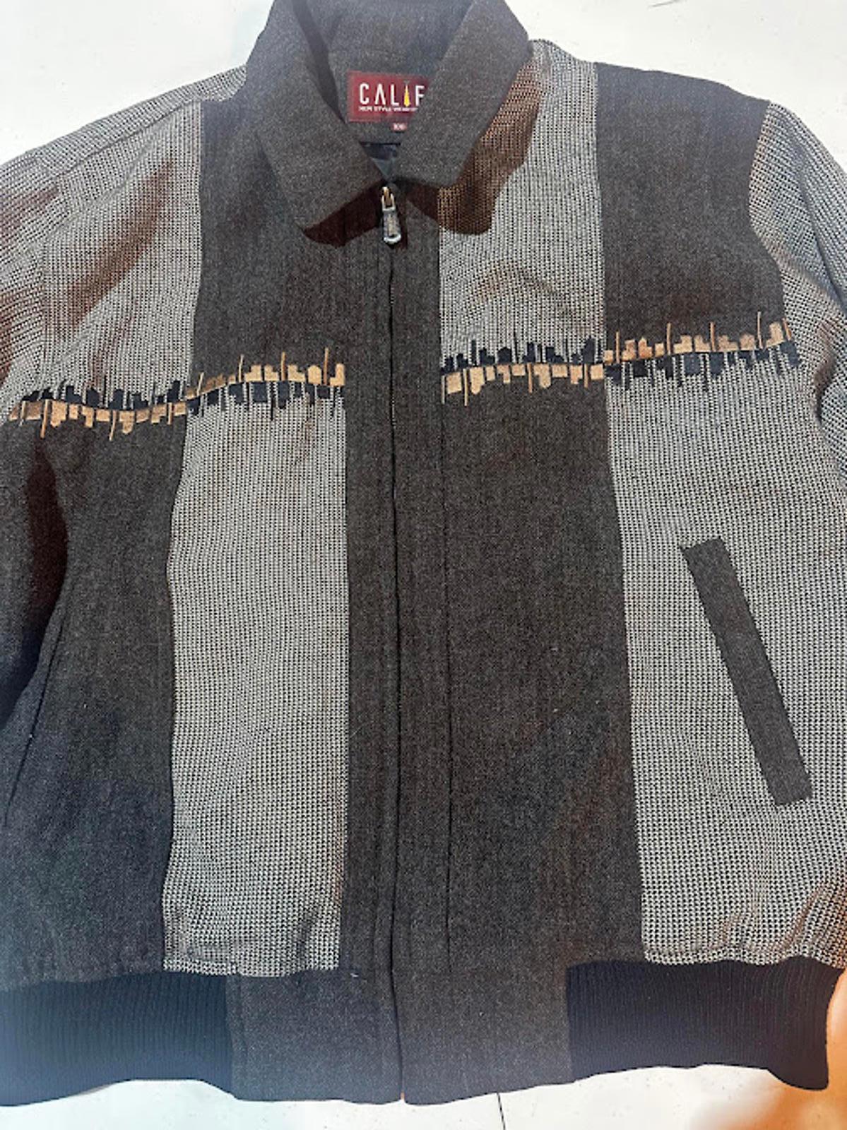 Vintage Califf Gray Black Patterned Knit Bomber Jacket