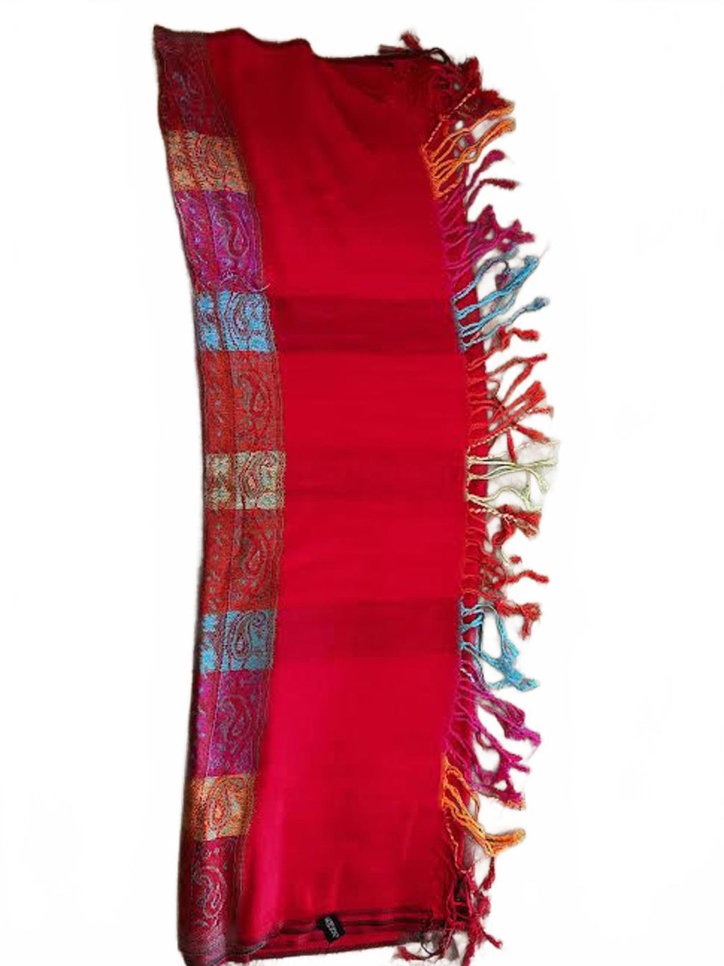Red Multicolor Paisley Shawl Wrap 74"x28" Cotton Wool Blend