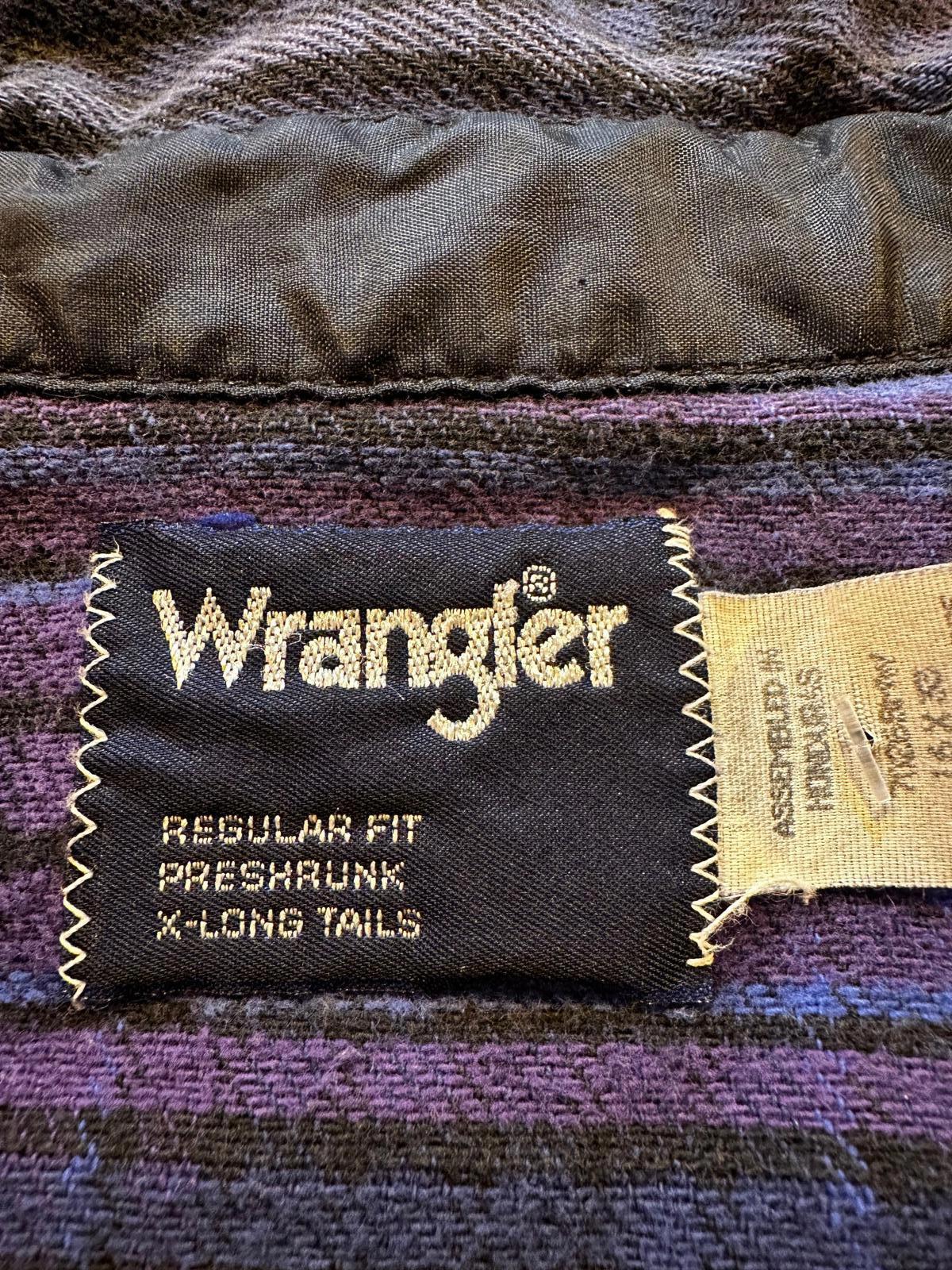 Vintage Wrangler Purple Blue Plaid Western Shirt XL