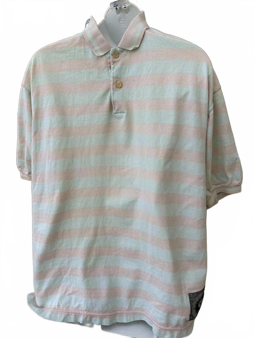 Aeropostale Stripe Polo Pink Green Puzzle Patch