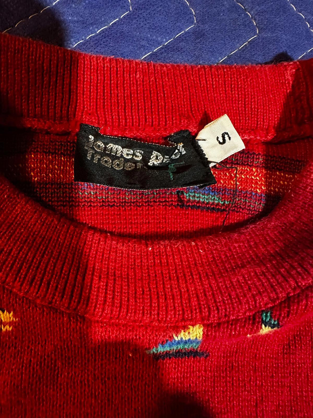 Red James River Cotton Geo Knit Sweater Small