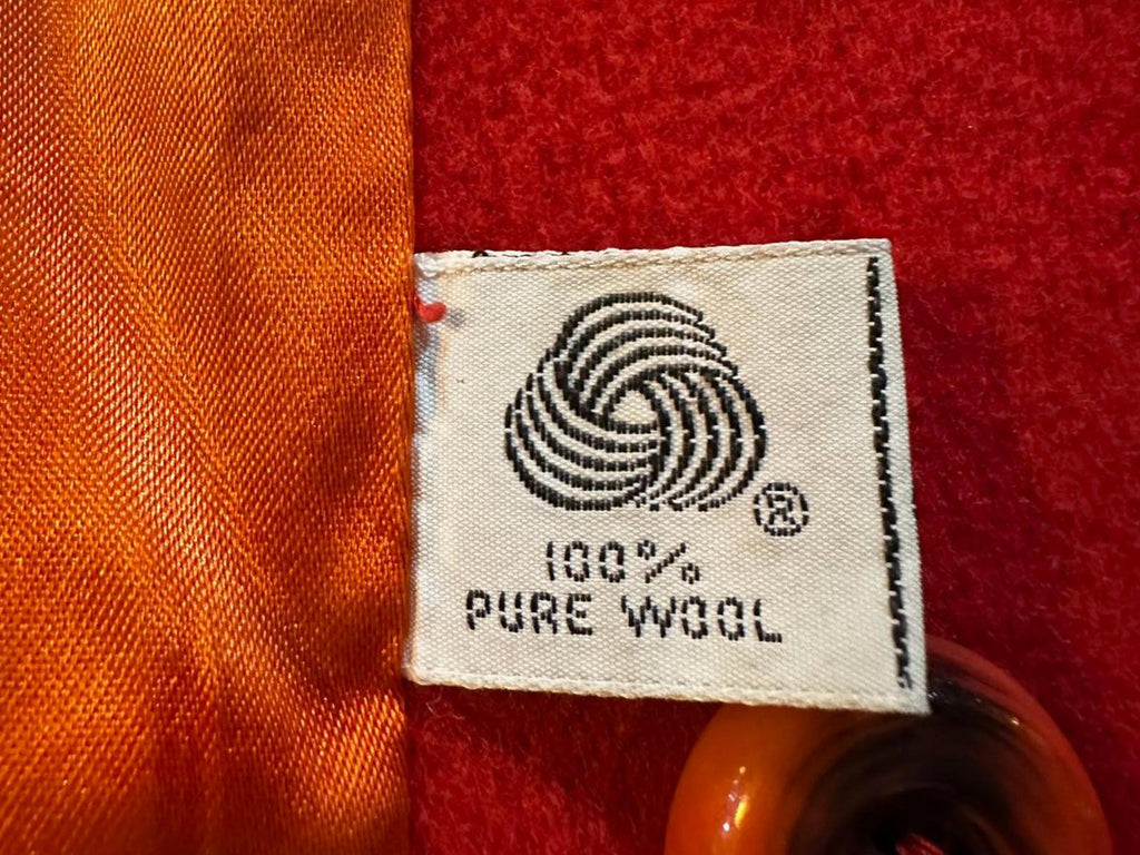 Vintage 1960s Red Wool Double-Breasted Coat w/ Orange Satin Lining Belted Back