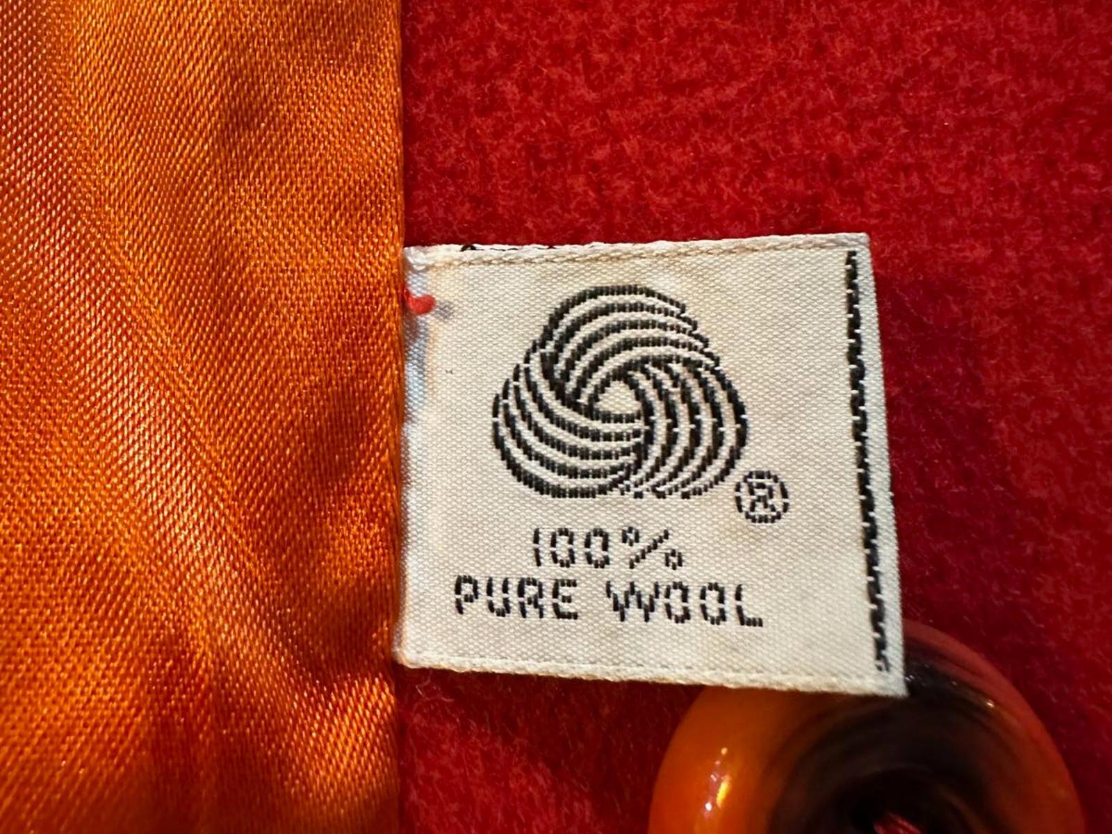 Vintage 1960s Red Wool Double-Breasted Coat w/ Orange Satin Lining Belted Back