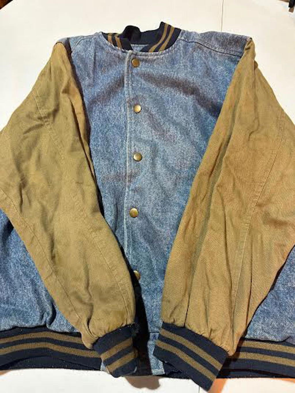 Vintage Denim Varsity Jacket Plaid Lined USA Made