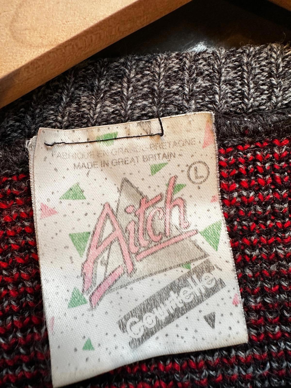 Vintage Aitch UK Geo Knit Sweater Red Grey L