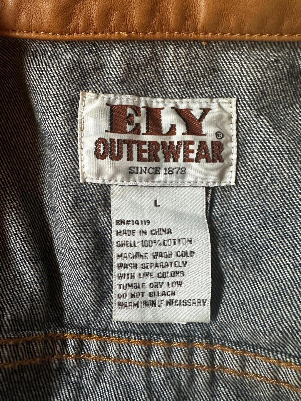 Ely Denim Jacket L Leather-Look Collar Western