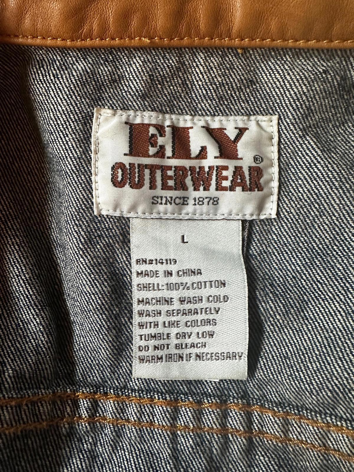 Ely Denim Jacket L Leather-Look Collar Western