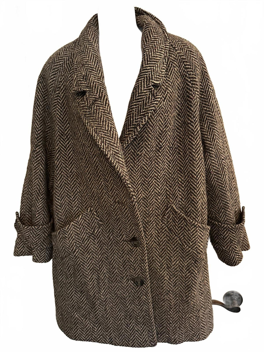 Vintage Italian Wool Herringbone Coat Small