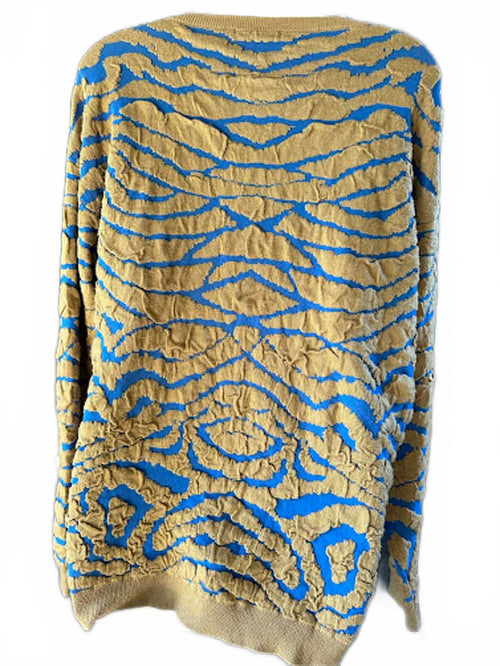 Cherish Textured Knit Sweater Blue Tan L