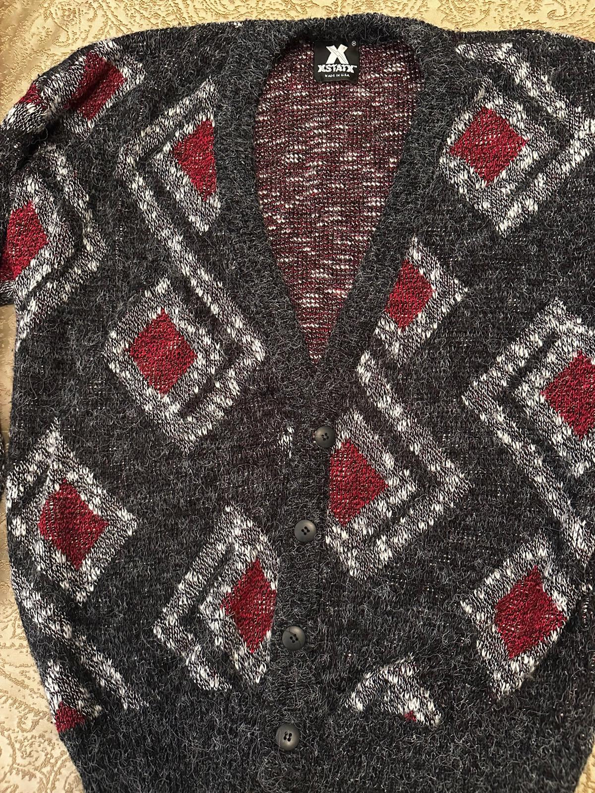 Vintage XSTATX USA Black Geo Knit Cardigan XXL