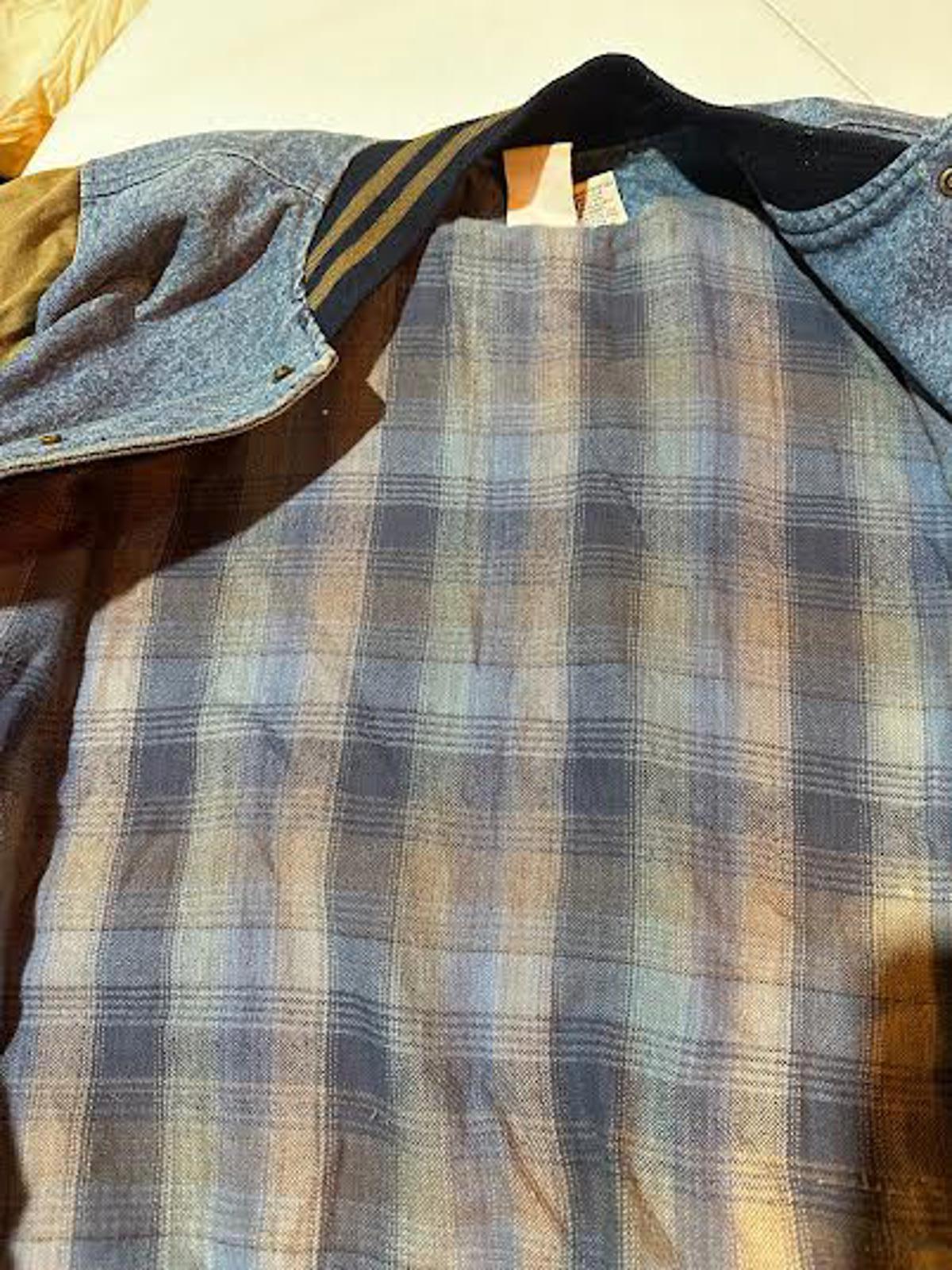 Vintage Denim Varsity Jacket Plaid Lined USA Made
