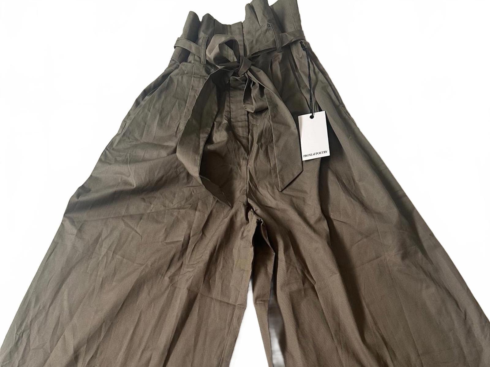 Prose & Poetry “Aiden” Wide-Leg Paper-Bag Pants – S - Olive