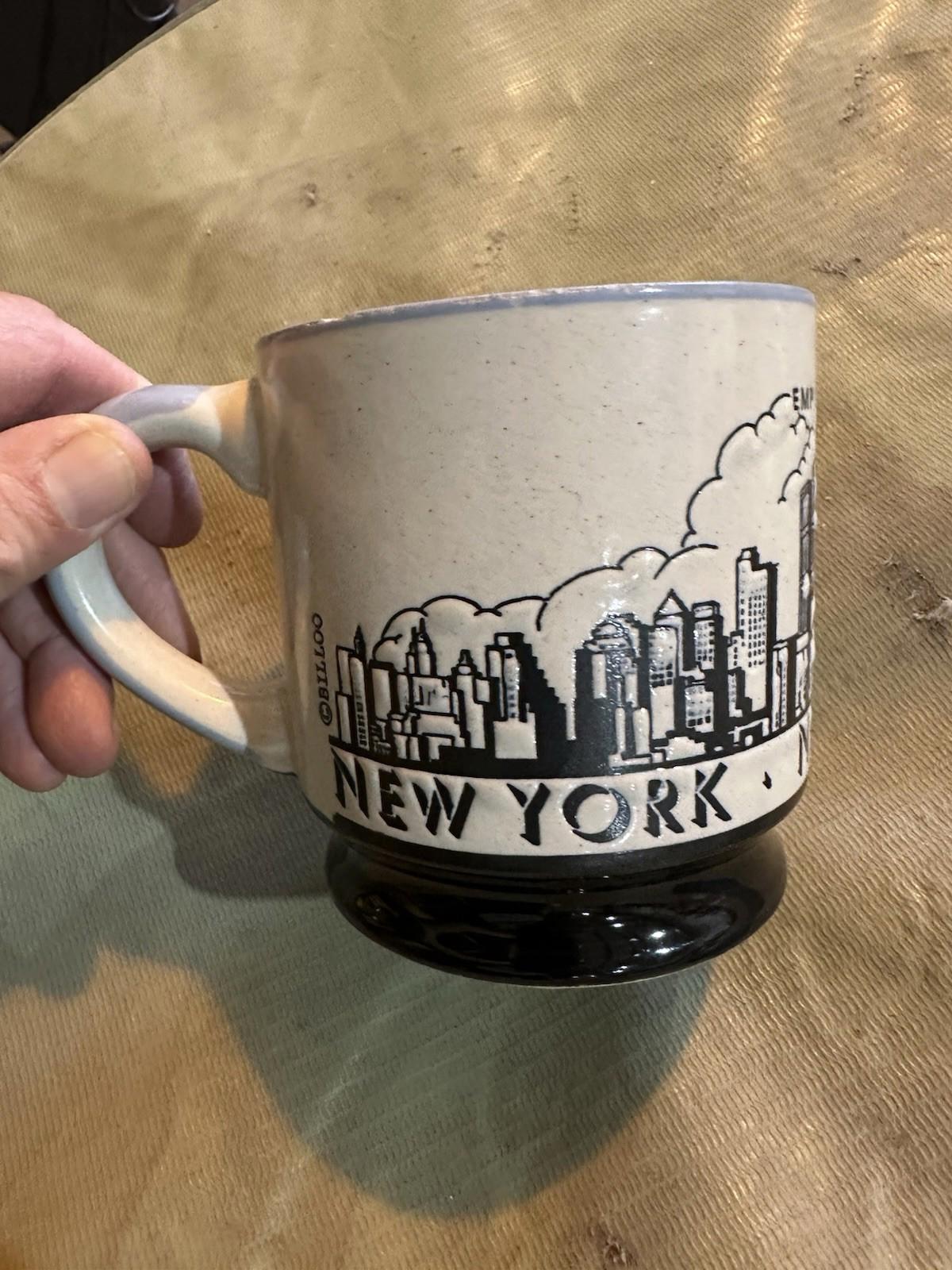 Vintage Billoo Coffee Mug New York Empire State Building & Twin Towers 3.75”