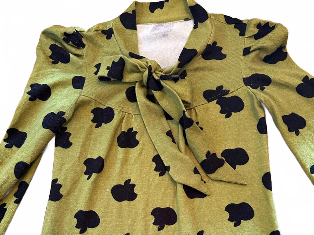 Retro Apple Print Tie Neck Blouse Women’s XS