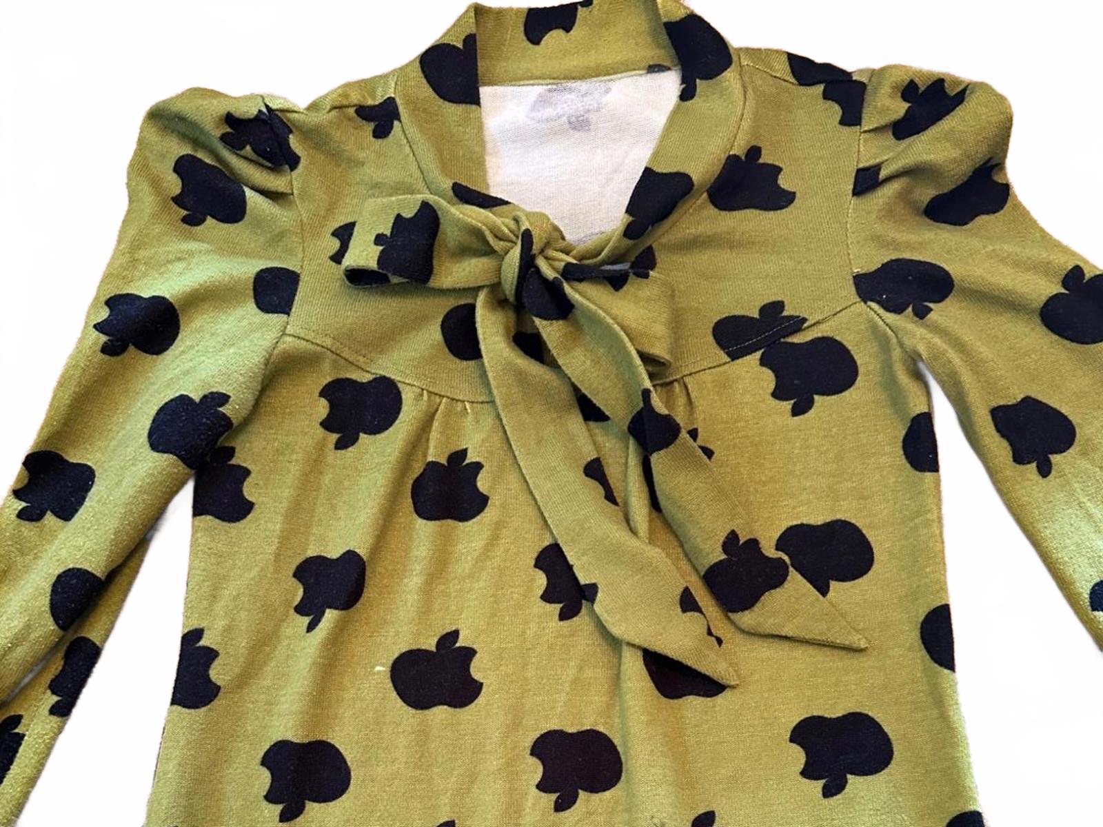 Retro Apple Print Tie Neck Blouse Women’s XS