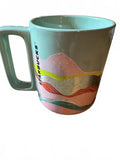 STARBUCKS Ceramic Coffee Mug 12 fl oz Teal Pink Red Green Wave Silver Foil