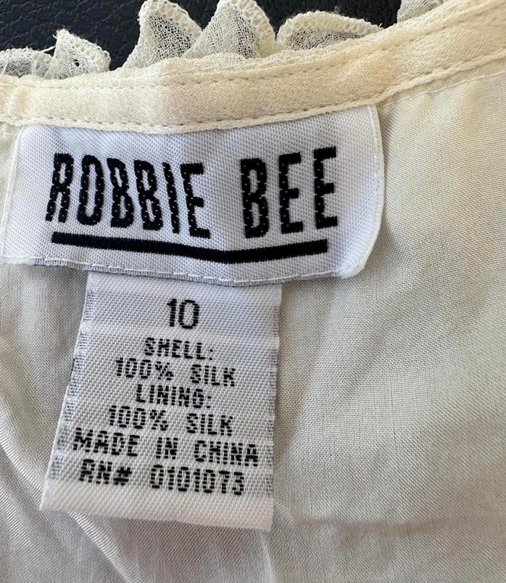 Robbie Bee Silk Ruffle Blouse Size 10 Ivory