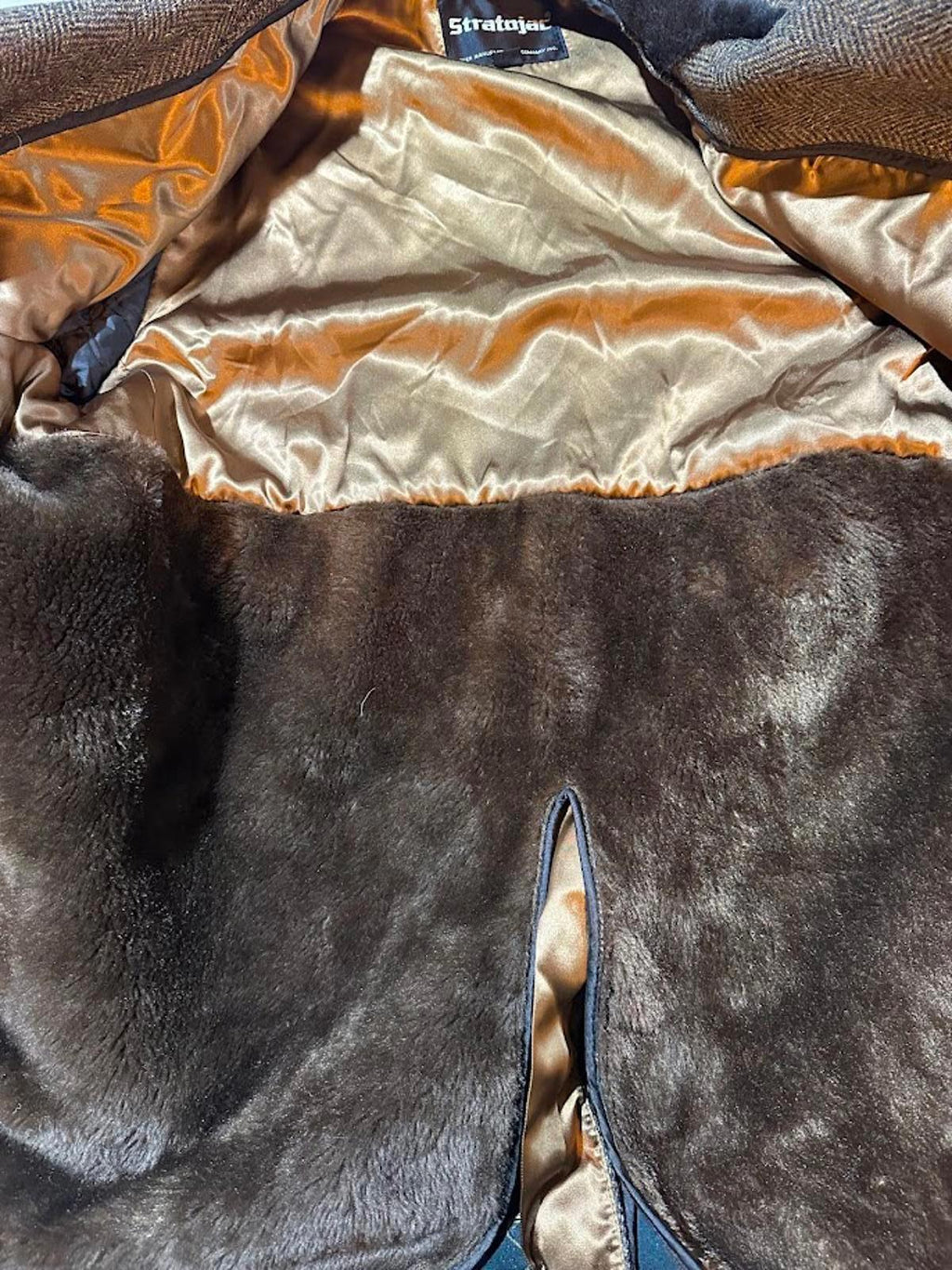Stratjac Tweed Shearling Lined Coat Faux Fur Collar 44