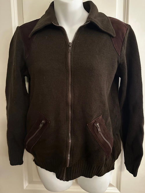 Brown Knit Zip Jacket w/ Suede Accents • Marek Aglificio