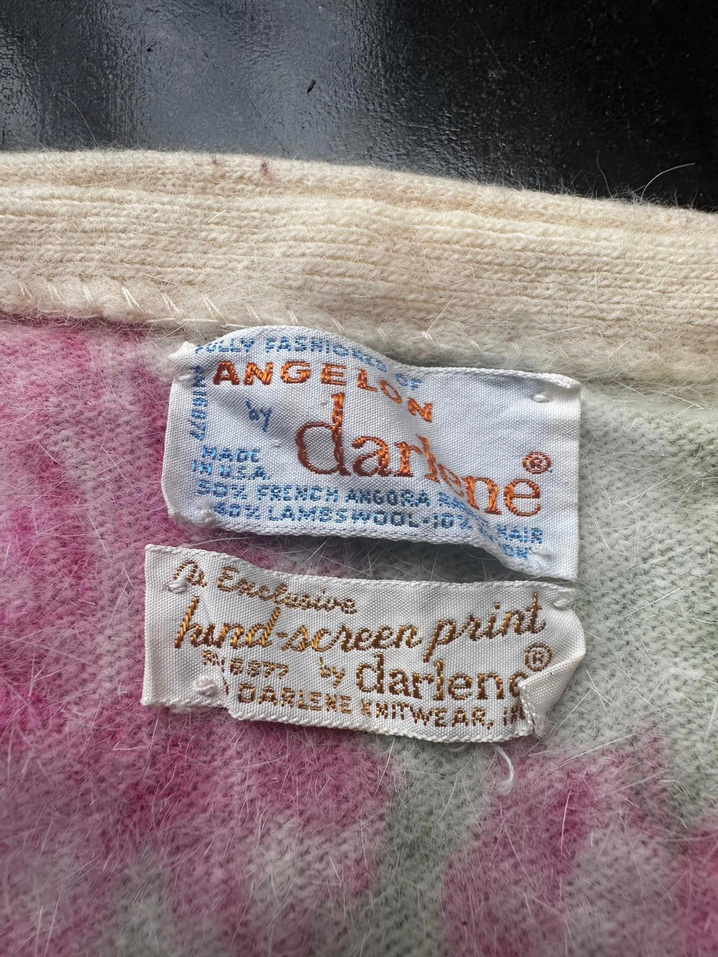 Vintage Darlene Angora Floral Cardigan Pearl Buttons