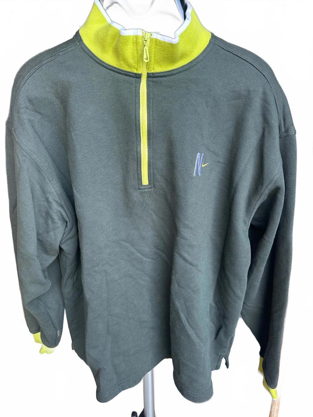 Nike Dark Green & Neon Half-Zip Sweatshirt – Embroidered "N" & Swoosh, XL