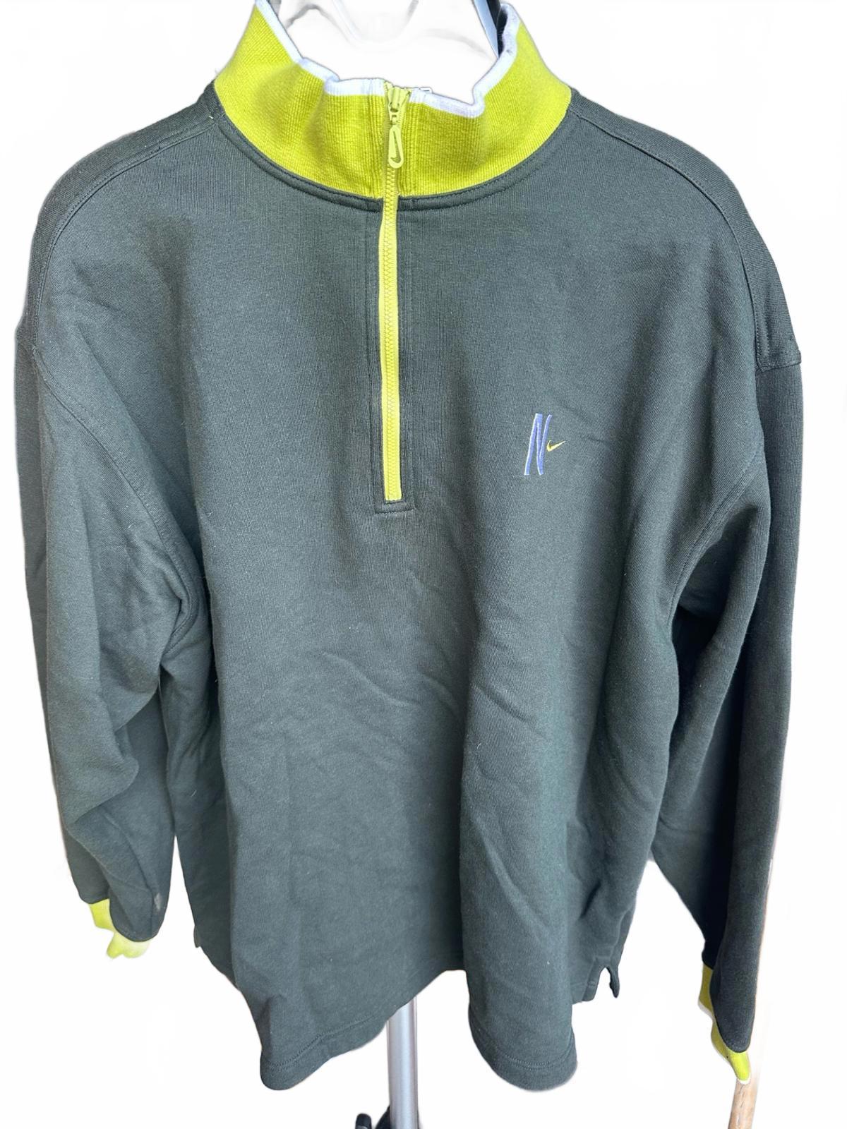 Nike Dark Green & Neon Half-Zip Sweatshirt – Embroidered "N" & Swoosh, XL
