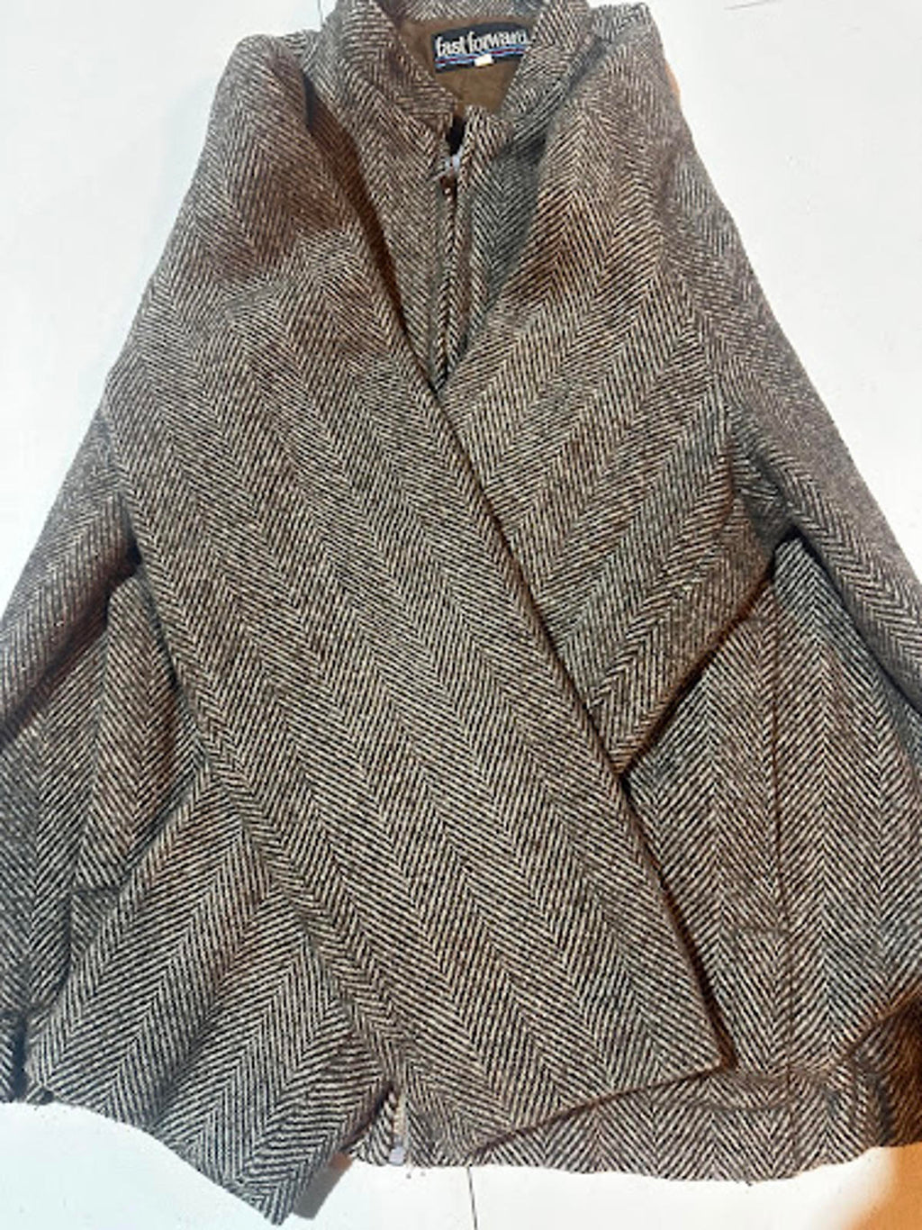 Fast Forward Herringbone Tweed Zip Jacket Wool Blend L